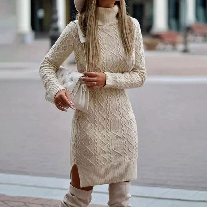Women's Knitted Midi Dress for Autumn Weddings in Beige