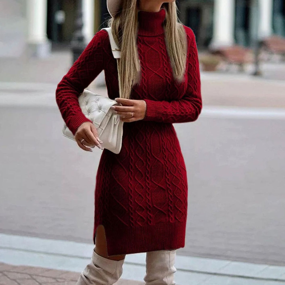 Women's Knitted Midi Dress for Autumn Weddings in Burgundy
