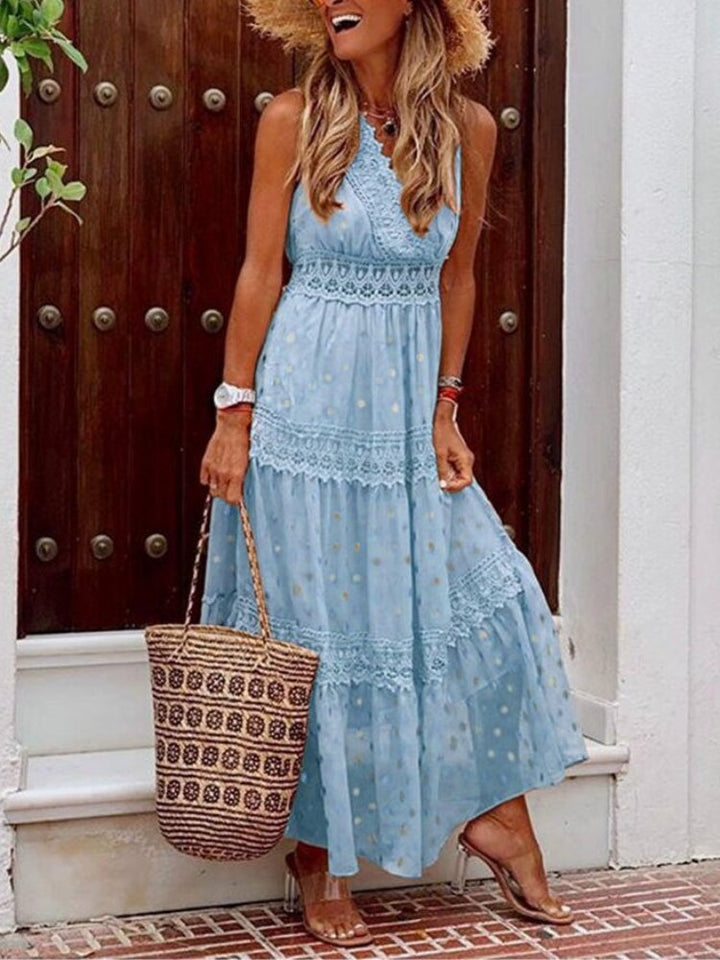 Women's Lace Maxi Dress for Wedding Guests in Blue