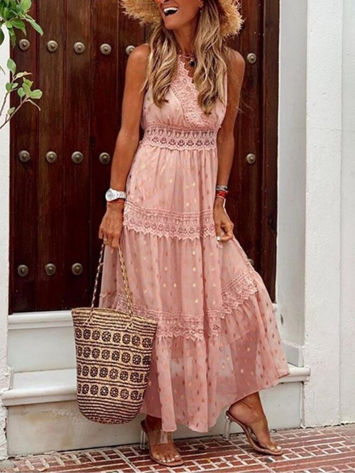 Women's Lace Maxi Dress for Wedding Guests in Pink 1