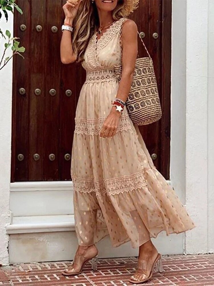 Women's Lace Maxi Dress for Wedding Guests in Pink 2