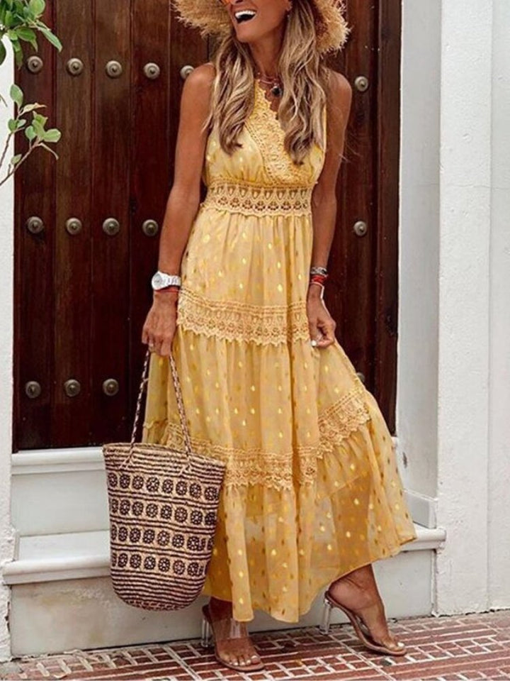 Women's Lace Maxi Dress for Wedding Guests in Yellow