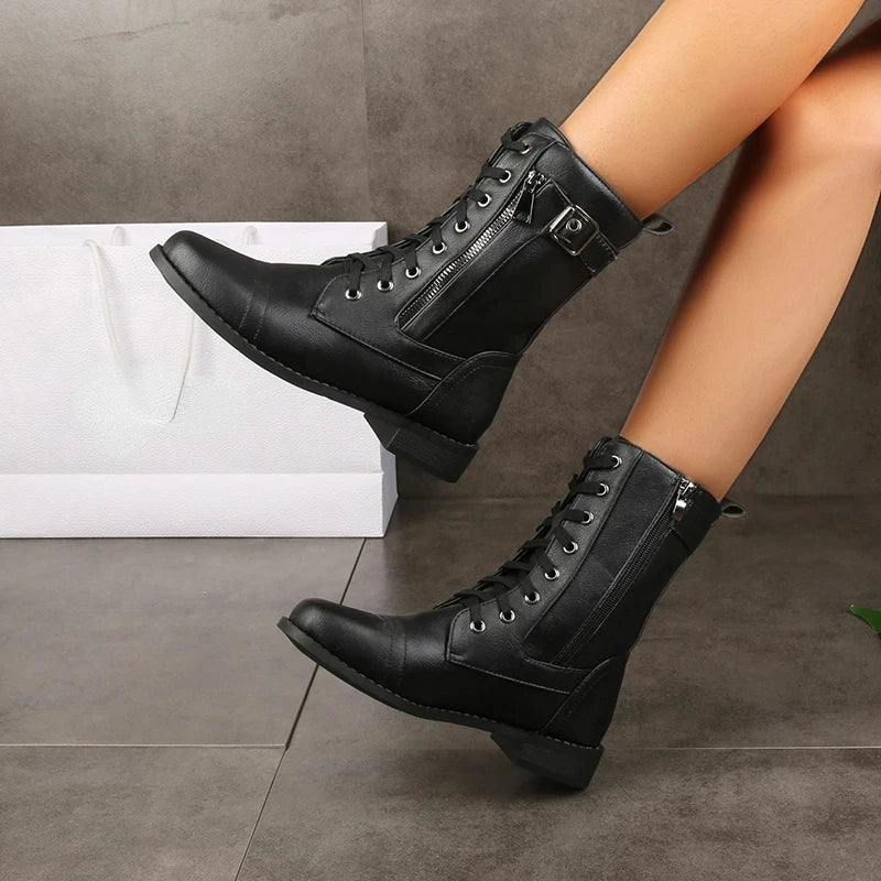 Women's Lace-Up Ankle Boots for Autumn in Black