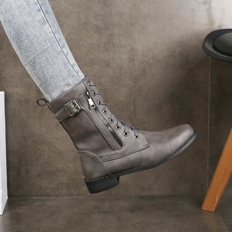 Women's Lace-Up Ankle Boots for Autumn in Grey
