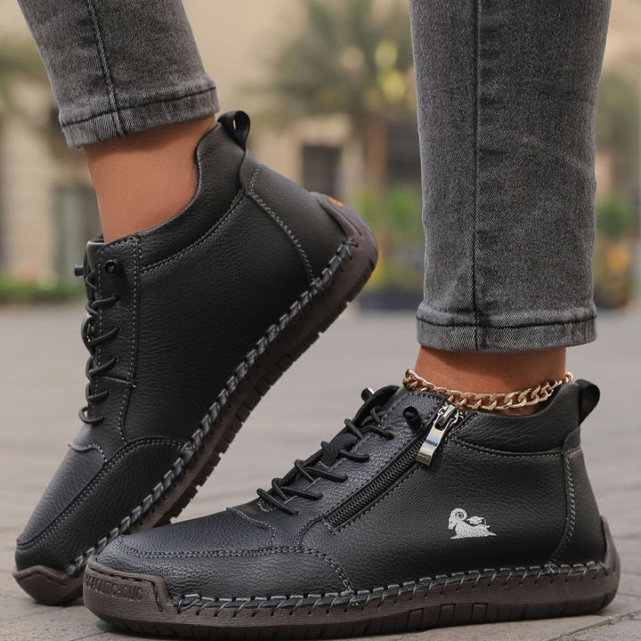 Women's Lace-Up Comfort Ankle Boots with Zipper in Black