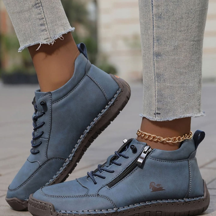 Women's Lace-Up Comfort Ankle Boots with Zipper in Blue
