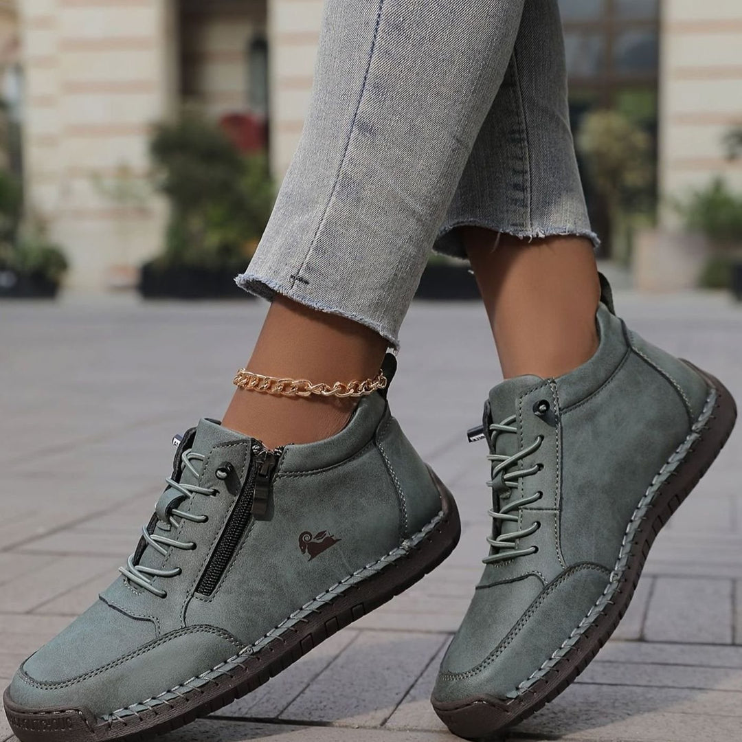 Women's Lace-Up Comfort Ankle Boots with Zipper in Green