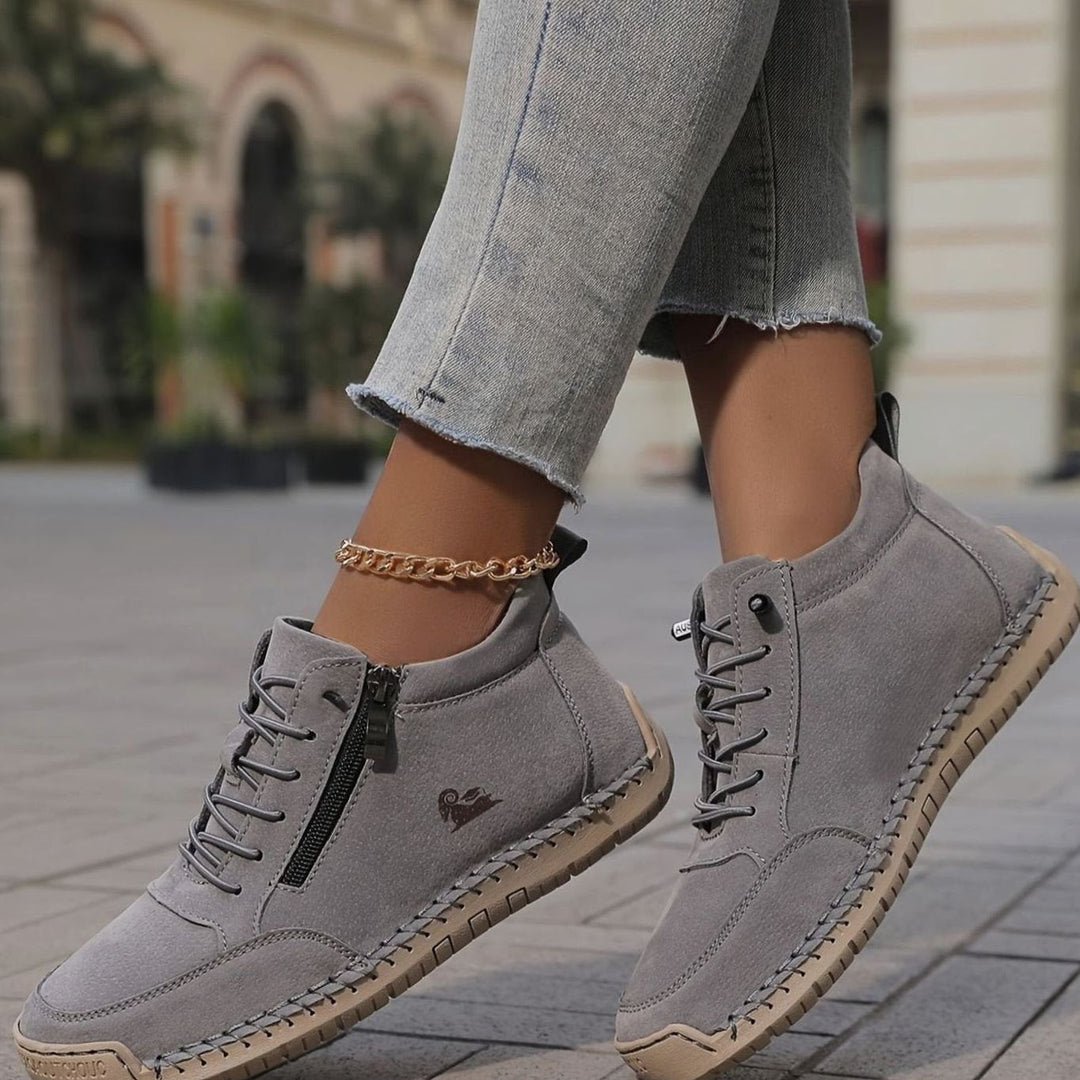Women's Lace-Up Comfort Ankle Boots with Zipper in Grey