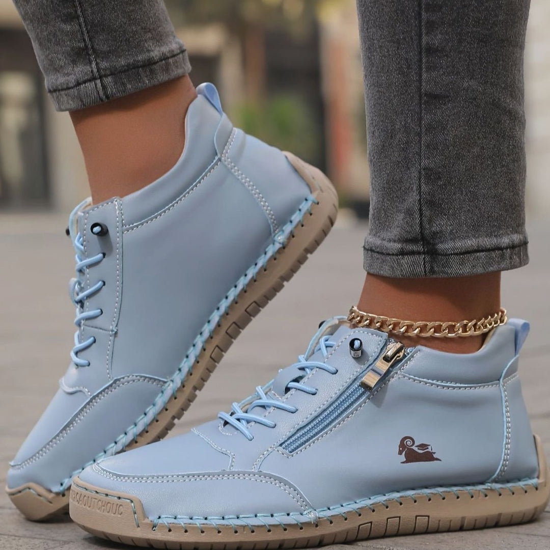 Women's Lace-Up Comfort Ankle Boots with Zipper in Light Blue