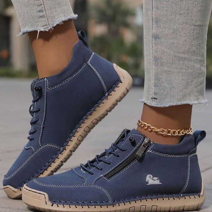 Women's Lace-Up Comfort Ankle Boots with Zipper in Navy