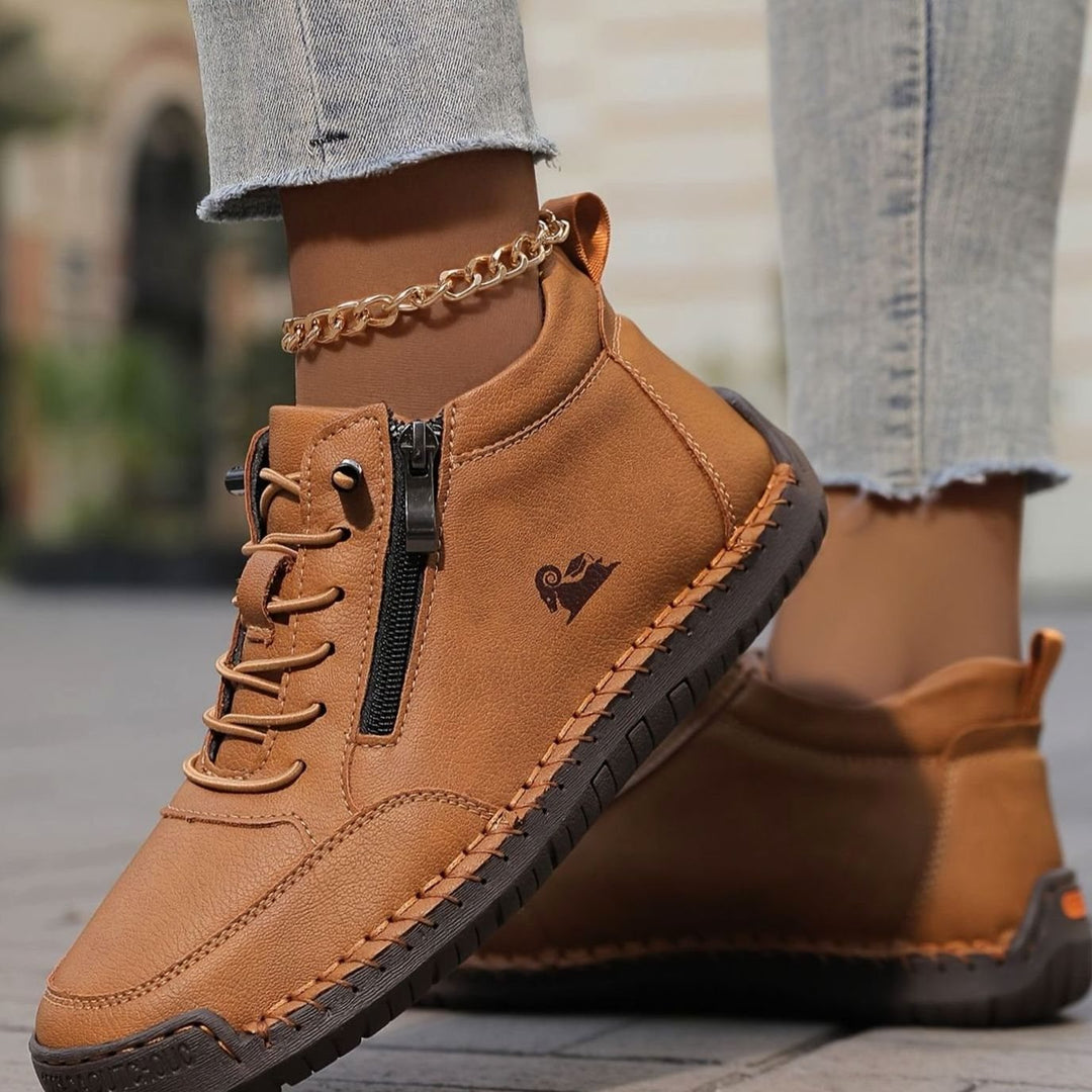 Women's Lace-Up Comfort Ankle Boots with Zipper in Olivbraun