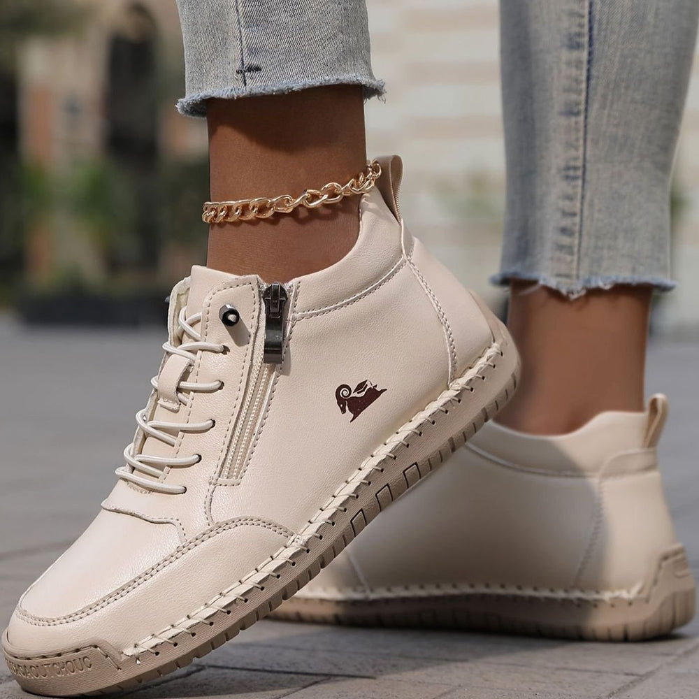 Women's Lace-Up Comfort Ankle Boots with Zipper in Pink