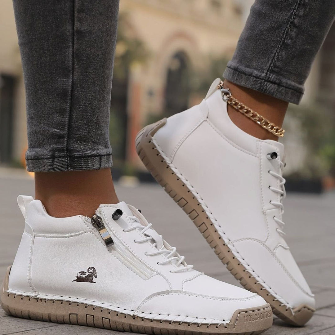 Women's Lace-Up Comfort Ankle Boots with Zipper in White