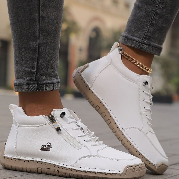 Women's Lace-Up Comfort Ankle Boots with Zipper in White