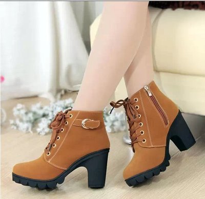 Women's Lace-Up Knee High Boots for Autumn in Auburn