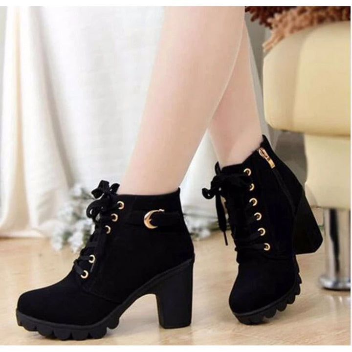 Women's Lace-Up Knee High Boots for Autumn in Black