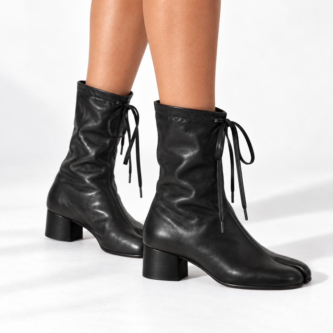 Women's Lace-Up Knee-High Boots with Split Toe in Black 2