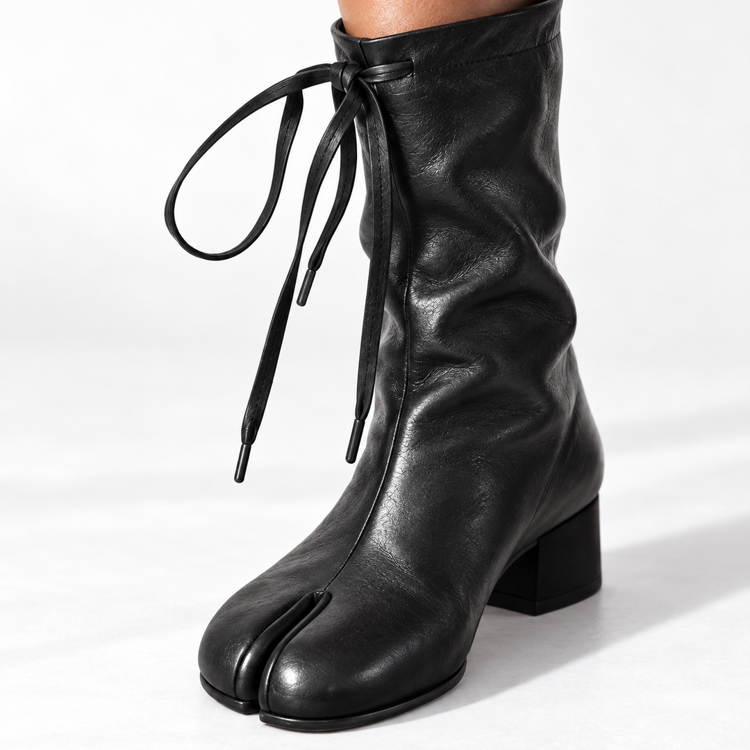 Women's Lace-Up Knee-High Boots with Split Toe in Black 3
