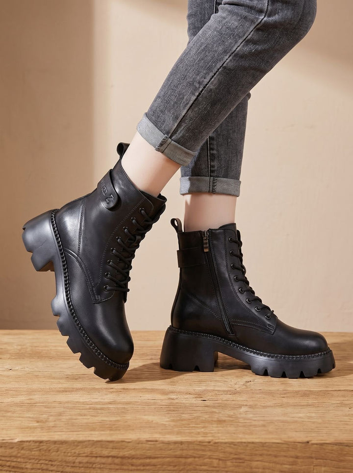 Women's Lace-Up Platform Ankle Boots in Black