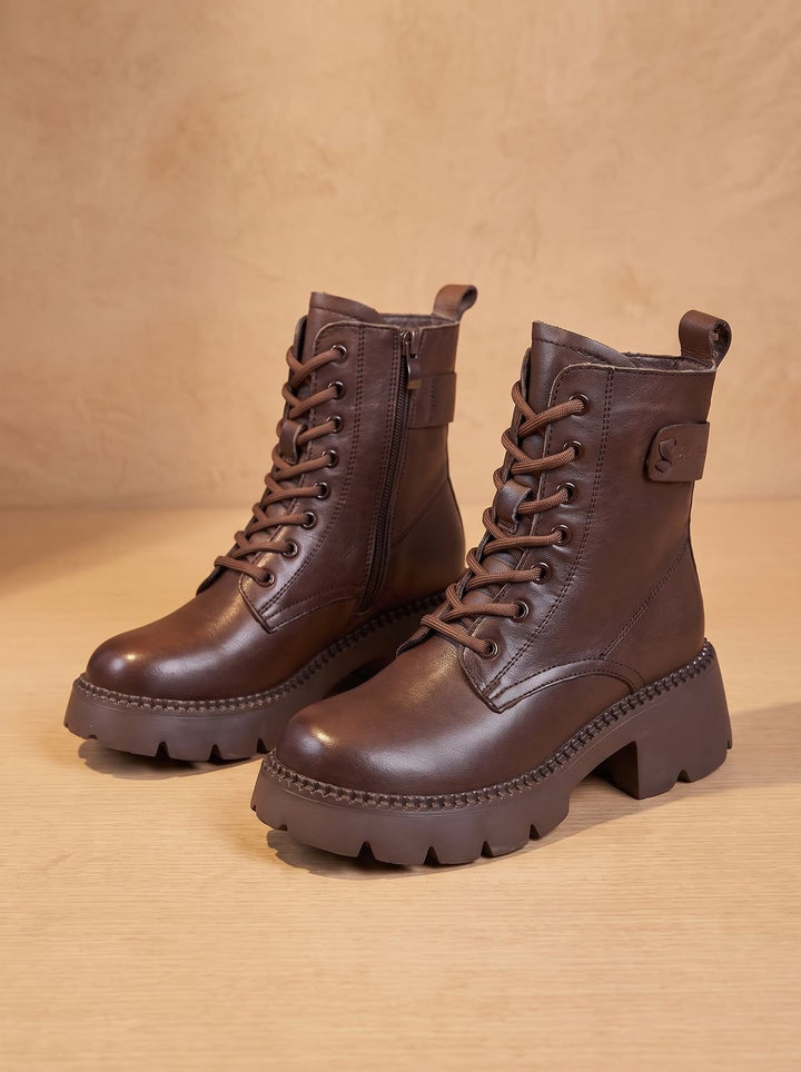 Women's Lace-Up Platform Ankle Boots in Brown