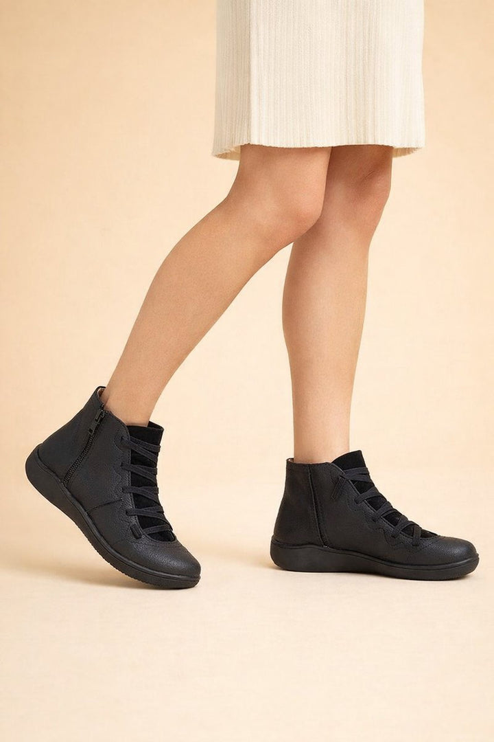 Women's Lace-Up Side-Zip Ankle Boots in Black