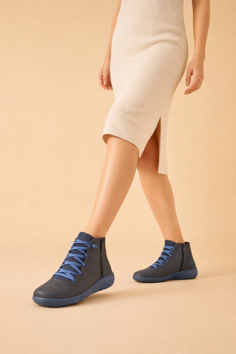 Women's Lace-Up Side-Zip Ankle Boots in Blue