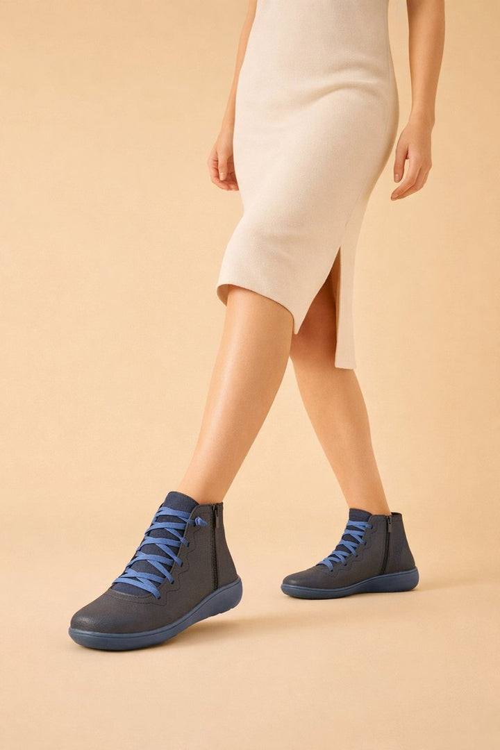 Women's Lace-Up Side-Zip Ankle Boots in Blue