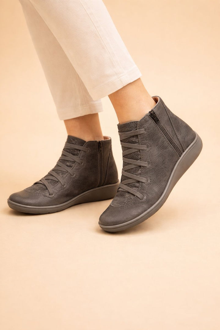 Women's Lace-Up Side-Zip Ankle Boots in Grey