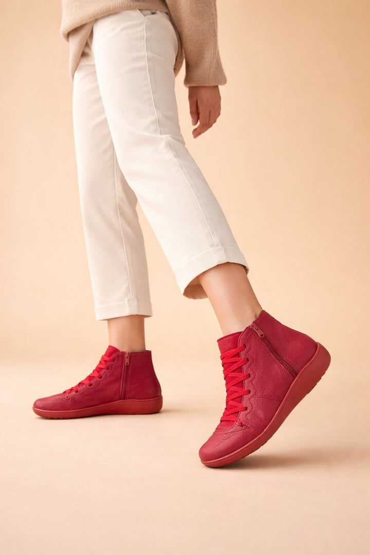 Women's Lace-Up Side-Zip Ankle Boots in Red