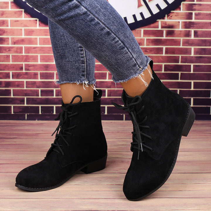 Women's Laced Black Ankle Boots, Block Heel (3)