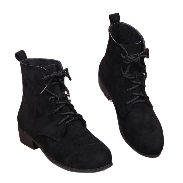 Women's Laced Black Ankle Boots, Block Heel (4)
