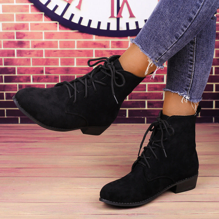 Women's Laced Black Ankle Boots, Block Heel (5)