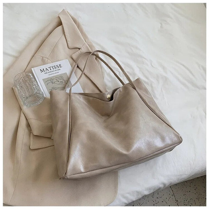 Women's Laptop Bag Retro Leather Tote in Beige