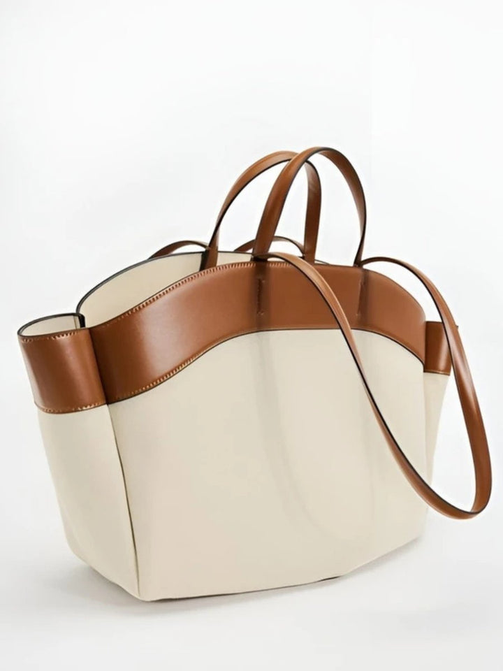Women's Large Canvas Tote Bag with Leather Accents in Beige und Braun