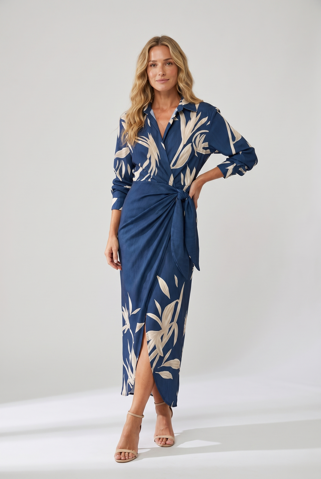 Women's Leaf Print Summer Dress, Maxi Wrap (2)