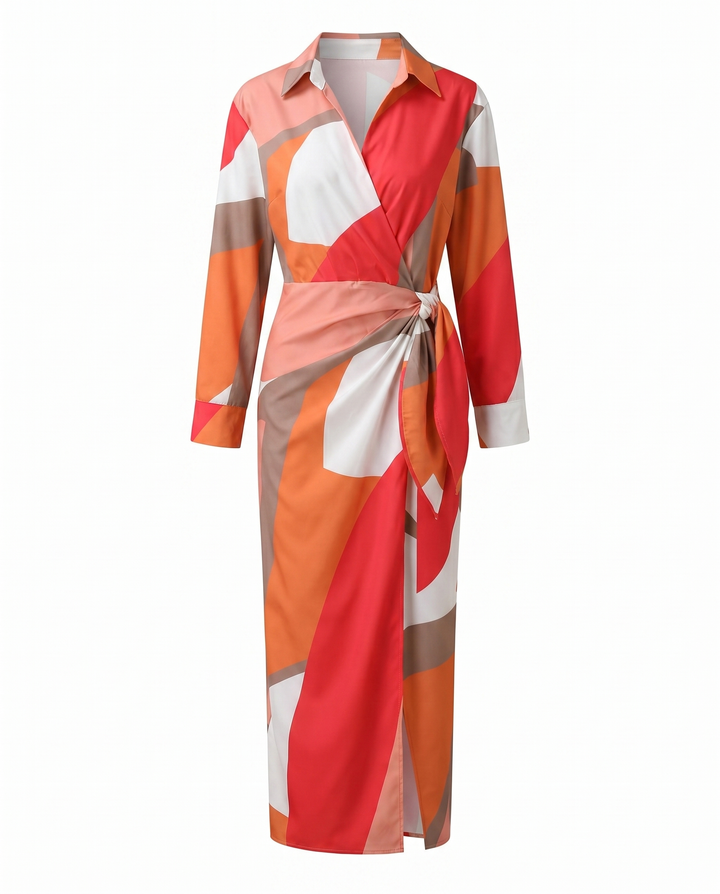 Women's Leaf Print Summer Dress, Maxi Wrap in Multicolour 2