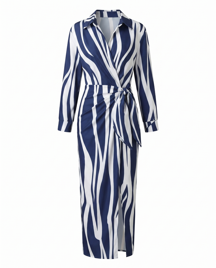 Women's Leaf Print Summer Dress, Maxi Wrap in White 2
