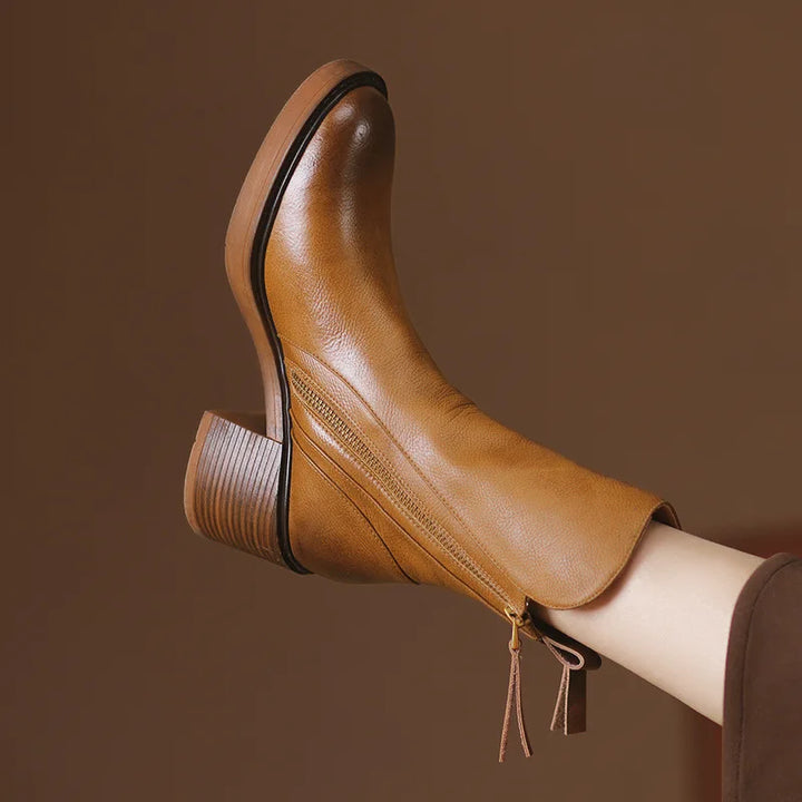 Women's Leather Ankle Boots Chunky Heel (2)