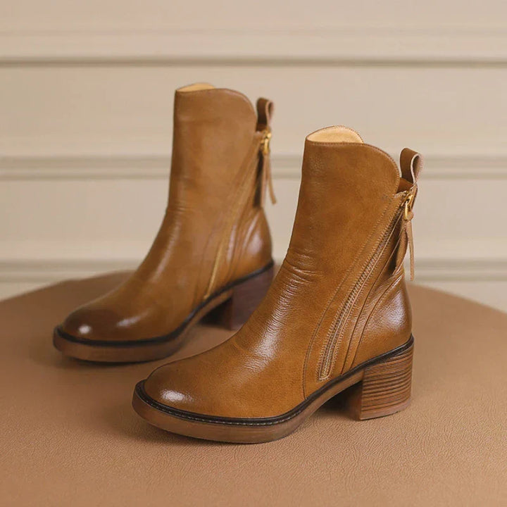 Women's Leather Ankle Boots Chunky Heel (4)