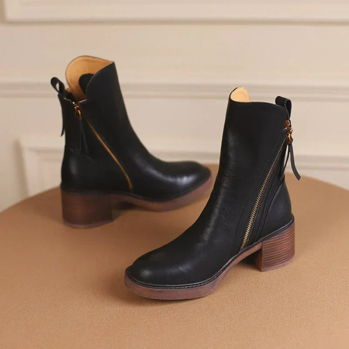 Women's Leather Ankle Boots Chunky Heel (5)