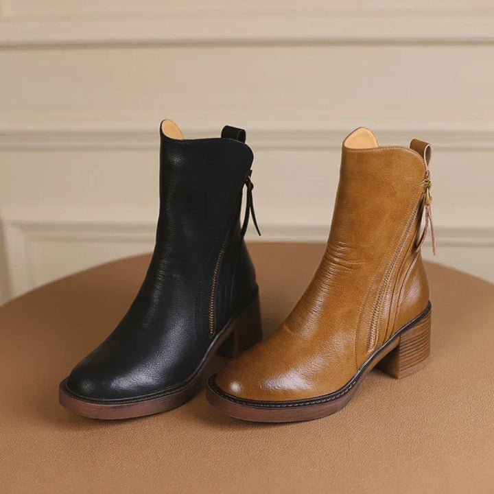 Women's Leather Ankle Boots with Chunky Heel (6)