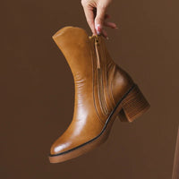 Willow | Women's Leather Ankle Boots with Chunky Heel