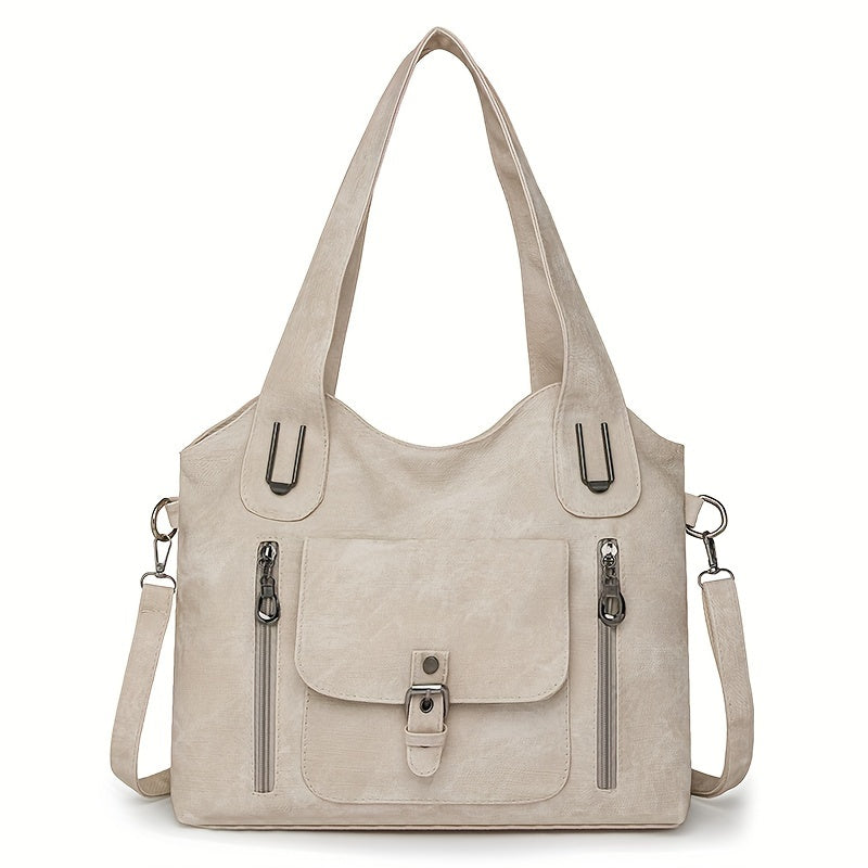 Women's Leather Convertible Tote Bag in Beige