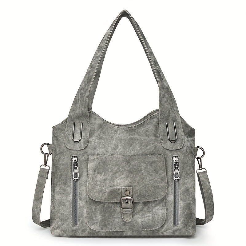 Women's Leather Convertible Tote Bag in Grey