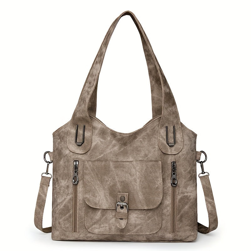 Women's Leather Convertible Tote Bag in Khaki
