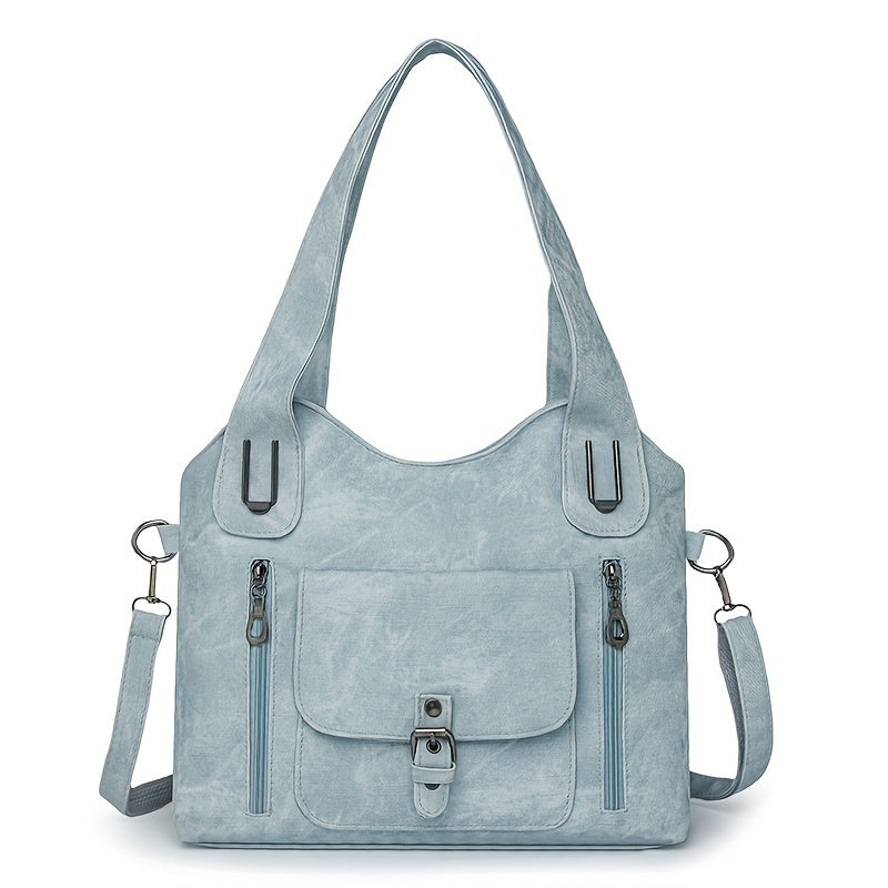Women's Leather Convertible Tote Bag in Light Blue