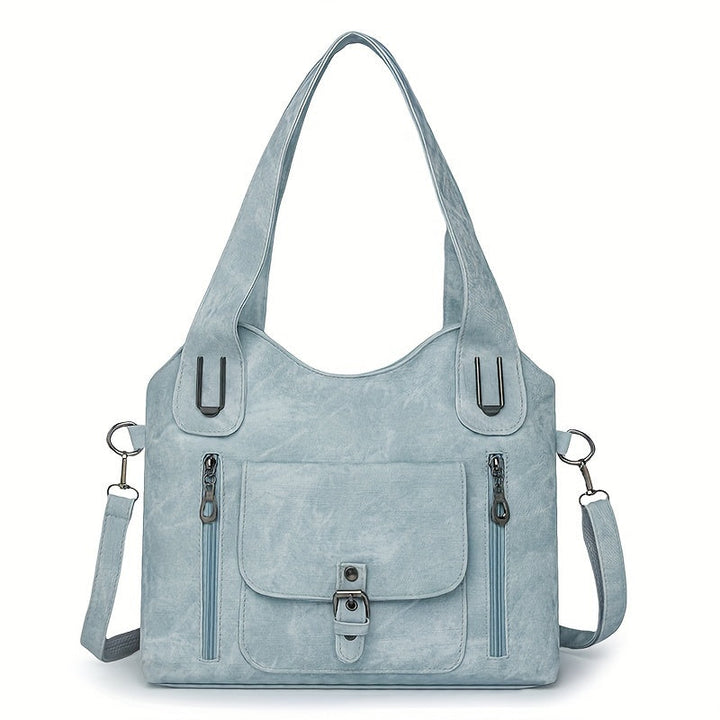 Women's Leather Convertible Tote Bag in Light Blue