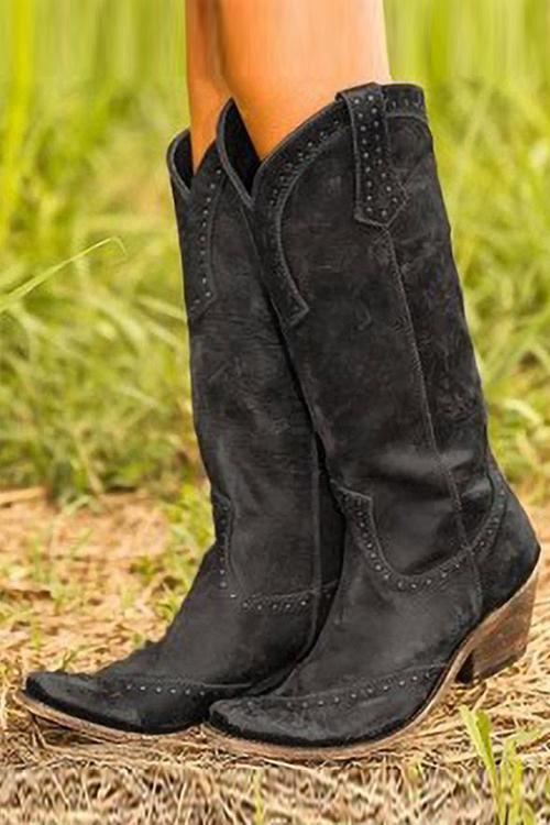 Women's Leather Cowboy Boots in Black
