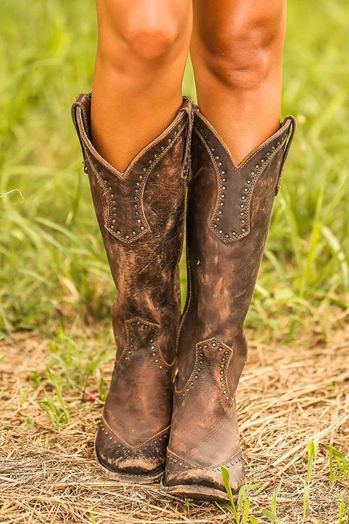 Women's Leather Cowboy Boots in Brown