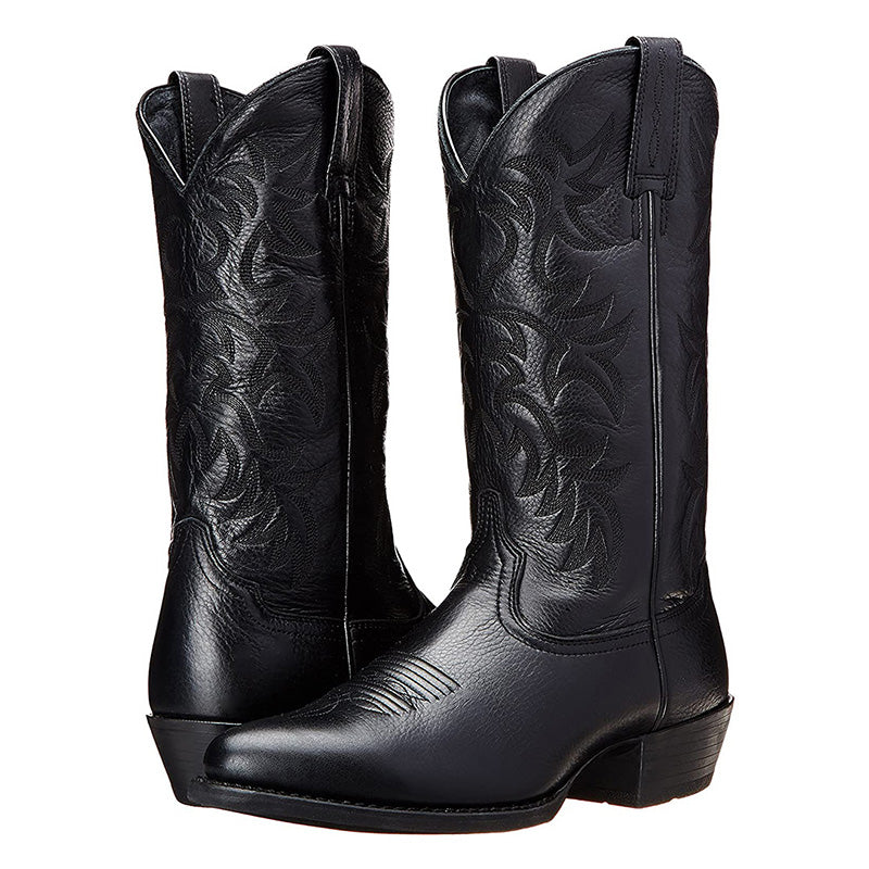 Women's Leather Cowboy Boots with Western Flair in Black